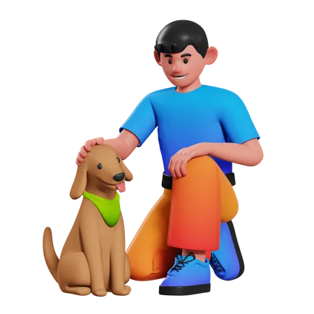 Garçon jouant avec un chien  3D Illustration