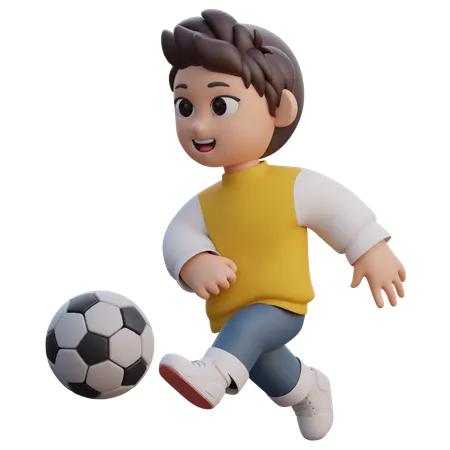 Le garçon joue au football  3D Illustration