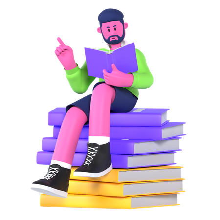 Garçon, lecture, livre  3D Illustration