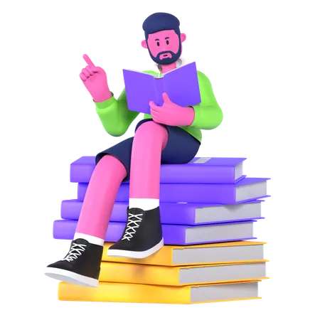 Garçon, lecture, livre  3D Illustration