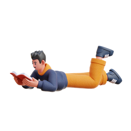 Garçon lisant un livre en dormant  3D Illustration
