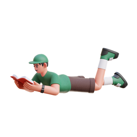 Garçon lisant un livre en dormant  3D Illustration