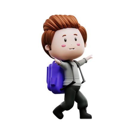 Garçon marchant avec un sac d'école  3D Icon