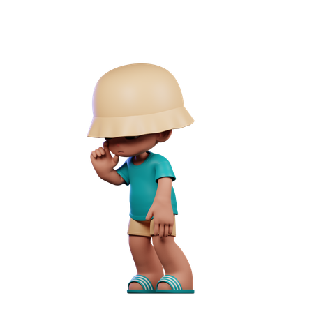 Joli garçon donnant une pose triste debout  3D Illustration