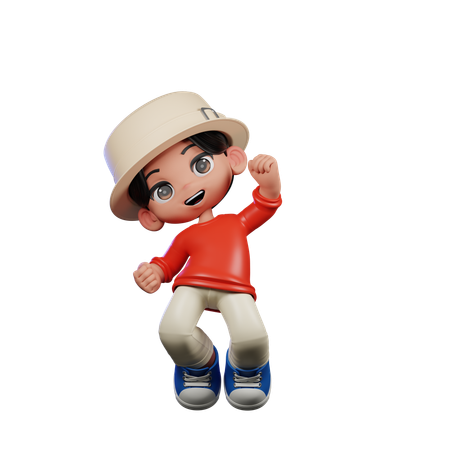 Joli garçon donnant une pose aérienne de saut heureux  3D Illustration