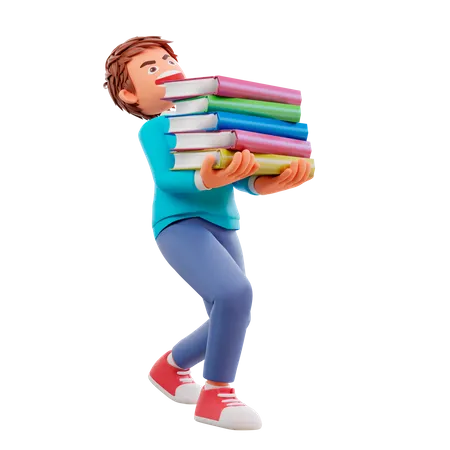 Un garçon mignon va à l'école et apporte des livres  3D Illustration