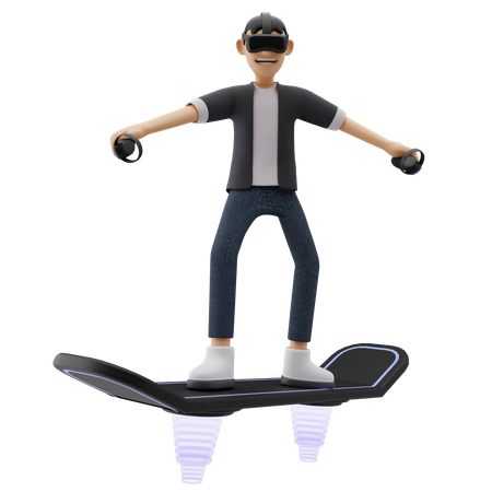 Garçon monté sur un hoverboard  3D Illustration