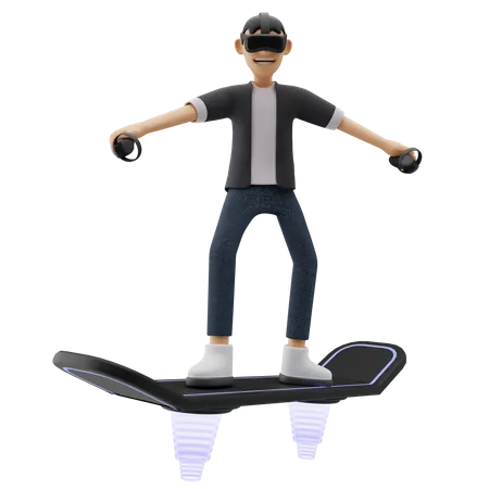 Garçon monté sur un hoverboard  3D Illustration