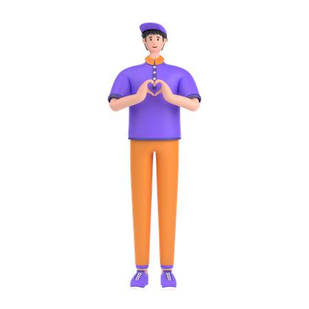 Garçon montrant le coeur avec ses deux mains  3D Illustration