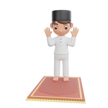 Garçon musulman faisant la prière namaaz  3D Illustration