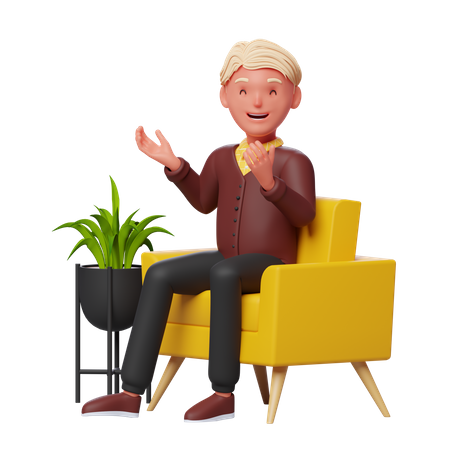 Garçon parlant assis sur un canapé  3D Illustration