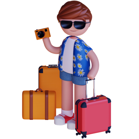 Garçon qui part en vacances  3D Illustration