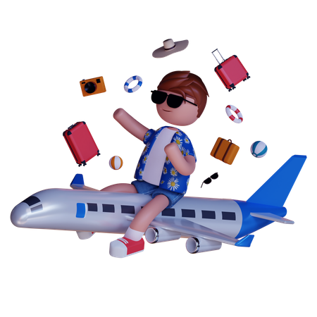 Garçon partant en vacances en avion  3D Illustration