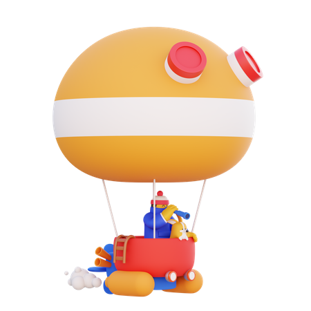 Garçon partant en vacances en montgolfière  3D Illustration