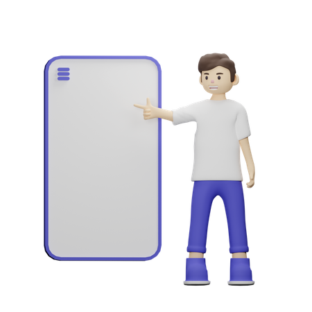 Garçon pointant un smartphone  3D Illustration
