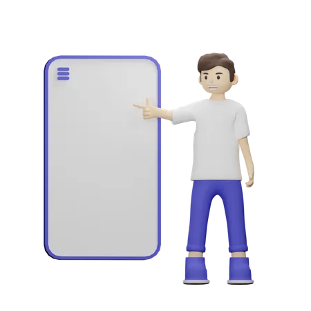 Garçon pointant un smartphone  3D Illustration