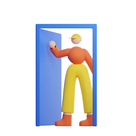 Garçon porte ouverte  3D Illustration