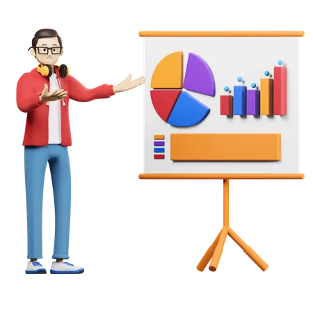 Garçon présentant des analyses  3D Illustration