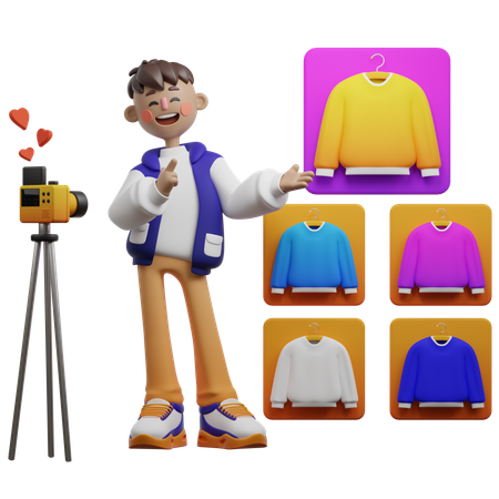 Garçon présentant des variantes de produits  3D Illustration