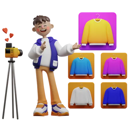 Garçon présentant des variantes de produits  3D Illustration