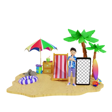 Garçon profitant des vacances d'été  3D Illustration