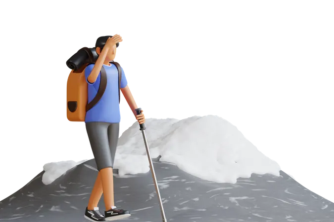 Garçon, randonnée, sur, montagne glace  3D Illustration