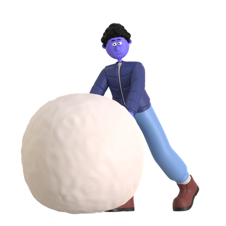 Garçon qui roule une boule de neige  3D Illustration