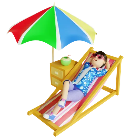Garçon relaxant sur la plage  3D Illustration