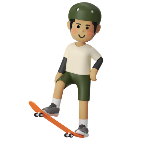 Garçon en skateboard en pose debout  3D Illustration
