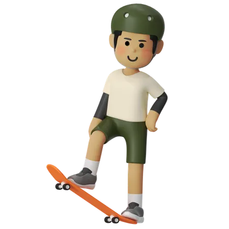 Garçon en skateboard en pose debout  3D Illustration