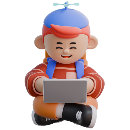 Garçon tapant sur un ordinateur portable  3D Icon