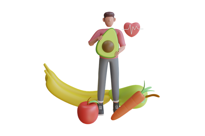 Garçon tenant des fruits  3D Illustration