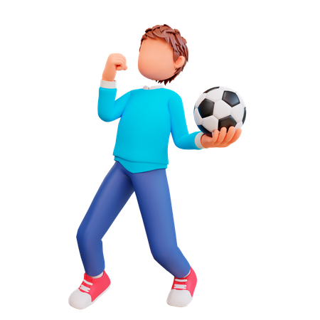 Garçon tenant un ballon de football  3D Illustration