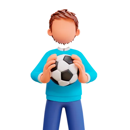 Garçon tenant un ballon de football  3D Illustration