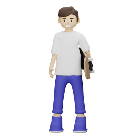 Garçon tenant une planche à roulettes  3D Illustration