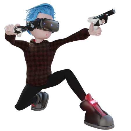 Garçon tenant un pistolet vr  3D Icon