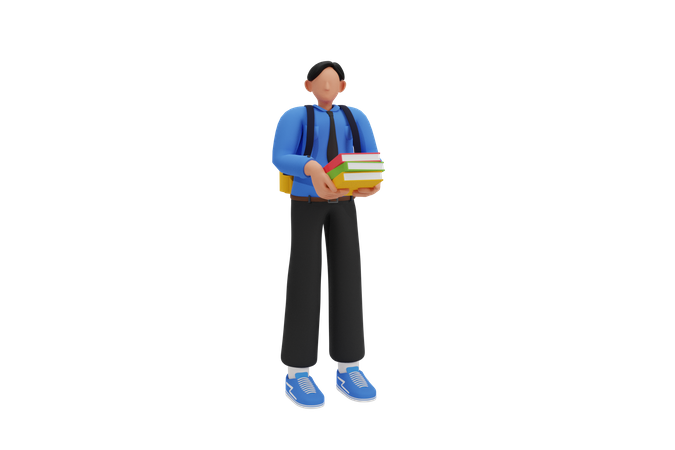 Garçon tenant une pile de livres  3D Icon