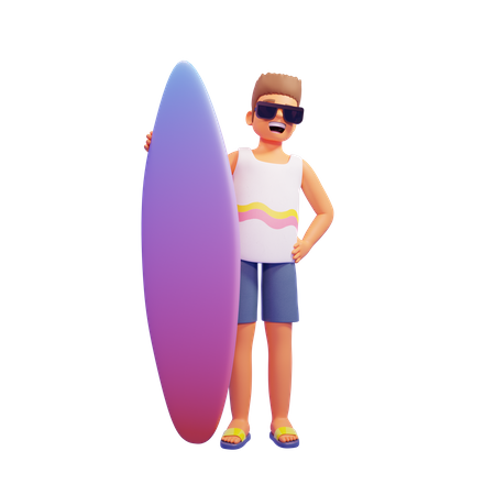 Garçon tenant une planche de surf  3D Icon
