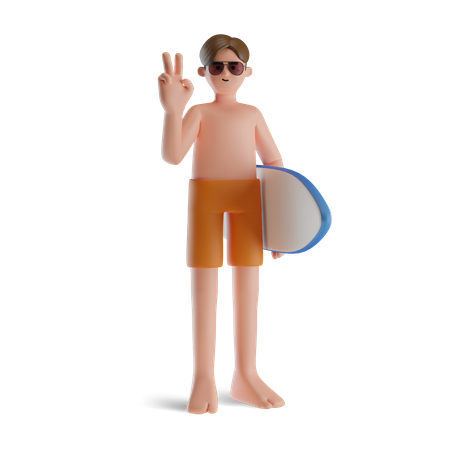 Garçon tenant une planche de surf  3D Icon