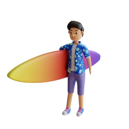 Homme Portant Une Planche De Surf 3D Illustration