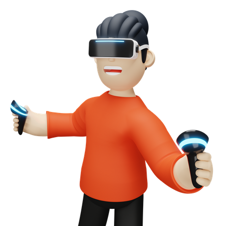 Garçon tenant un contrôleur VR  3D Illustration