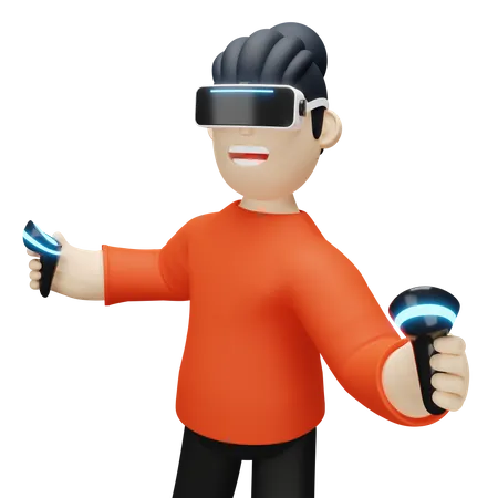 Garçon tenant un contrôleur VR  3D Illustration
