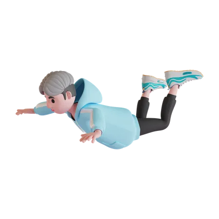 Garçon tombant tombant du ciel  3D Illustration