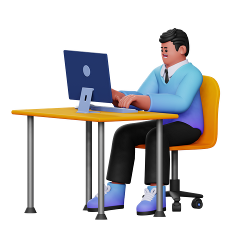 Garçon travaillant au bureau  3D Icon