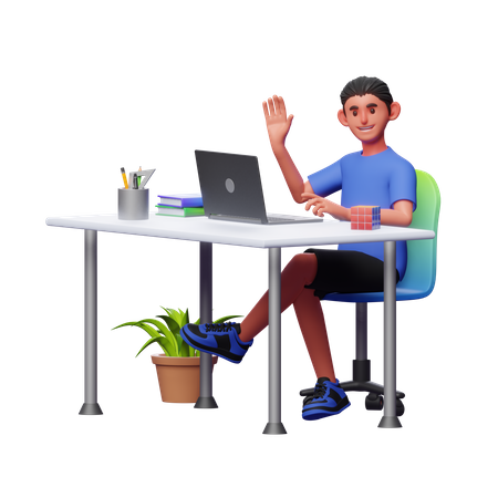 Garçon travaillant au bureau  3D Illustration