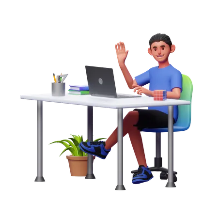 Garçon travaillant au bureau  3D Illustration