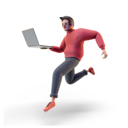 Garçon travaillant sur un ordinateur portable  3D Illustration