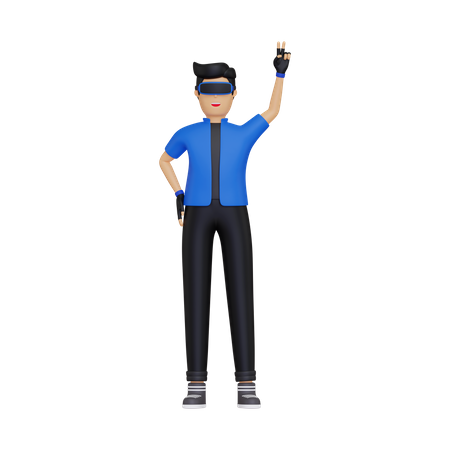 Garçon utilisant un casque VR  3D Illustration