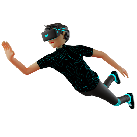 Garçon utilisant la technologie VR  3D Illustration