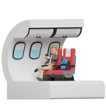 Garçon voyageant à l’intérieur d’un avion  3D Illustration